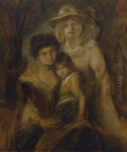 Lolo Von Lenbach Mit Den Tochtern Marion Und Gabriele by Lenbach Franz Von