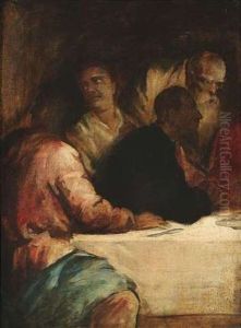 Teil (links) Einer Abendmahldarstellung Mit Vier Jungern by Lenbach Franz Von