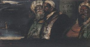 Olstudie Mit Drei Orientalen by Lenbach Franz Von
