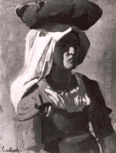 Junge Italienerin Aus Der Campagna Mit Einer Traglast Auf Dem Haupt by Lenbach Franz Von