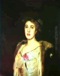 Portrait Of A Lady, Half Length, In A Green Dress