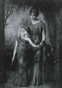 Mother And Daughter by Lenbach Franz Von