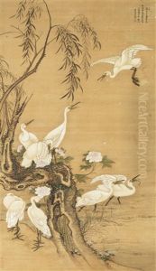 Nine White Egrets by Leng Mei