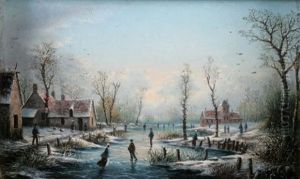 Patineurs En Hiver by Albert-Alexandre Lenoir