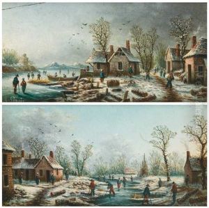 Paysage De Neige (pair) by Albert-Alexandre Lenoir