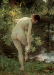 A Nude Bather By A Wooded Lake