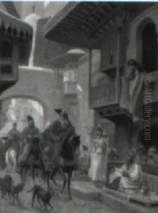 An Arab Procession Through A Village Street by Paul-Marie Lenoir