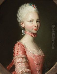 Portrait Of An Elegant Young Lady In A Pink Dress by Simon-Bernard Lenoir