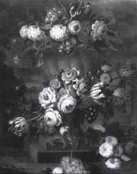 Fleurs Decorant Une Vasque Dans Un Jardin - view 1
