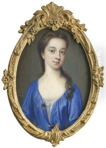 Bildnis Einer Jungen Frau Mit Langem Dunkelbraunem Haar Im Blauen Gewand Mit Spitzeneinsatz by Bernard Lens III