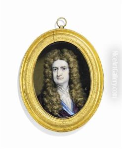 Sir Isaac Newton (1642-1727), In Blue-lined Purple Day Robe, Full-bottomed Curling Wig by Bernard Lens III