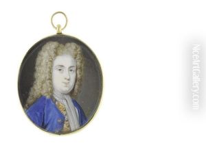 A Gentleman, Wearing Blue Coat, Gold Embroidered Waistcoat, White Chemise And Tied Cravat, His Wig Powdered by Bernard Lens III