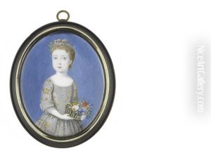 Ann Whitmore (1713-1719) On Her Fifth Birthday, Holding A Basket Of Flowers And Wearing Grey Dress Embellished With Gold Embroidery, Her Hair Upswept Beneath A Small Cap Dressed With A Floral Posy by Bernard Lens III