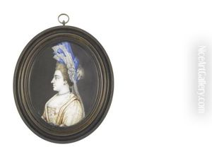 A Lady Called, Catherine Wood, In Profile To The Left, Wearing Embroidered Gold Dress With Crimson Detail To The Bodice Over White Lace Slip, Jewels To Her Sleeves And Waistband by Bernard Lens III