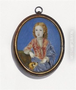 Thomas Whitmore, In Salmon Vest With Black Embroidery, Fine Linen Shirt With Lace Cuffs, Blue Satin Mantle, Curling Fair Hair, His Right Arm Resting On A Mossy Tree Trunk