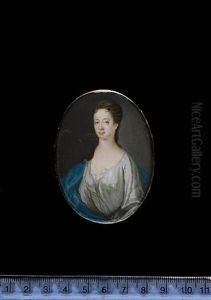 A Lady Wearing A Grey Dress, White Underslip And Blue Cloak, Her Dark Hair Falling Over Her Right Shoulder by Bernard Lens III