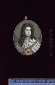 George I, King Of Great Britain, Wearing Robes Of State, White Lace Steinkirk And Collar Of The Order Of The Garter by Bernard Lens III