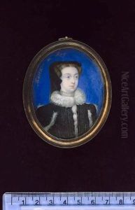A Noblewoman (mary Queen Of Scots?), Wearing Black Dress With White Fur Edging To The Neck And Sleeves, Pearl Edged Lace Choker And Black Cap
