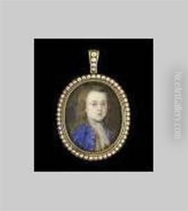 Young Boy, Called Gerard Johnson, Wearing Blue Coat With Silver Buttons, Figured Gold Waistcoat Decorated With Bands Of Floral Brocade And White Cravat, His Hair Long And Falling Over His Shoulders by Bernard Lens III