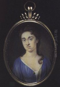 A Noblewoman Wearing Blue Robes With White Underdress, A Gold Jewelled Brooch, A Red Cloak, Her Hair Loose
