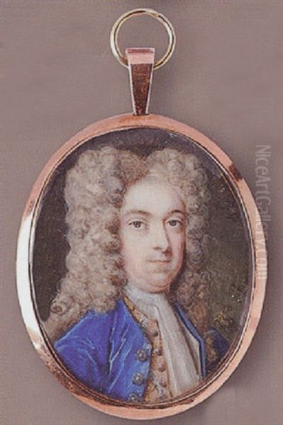A Gentleman, With Wig, Blue Coat, Waistcoat And Jabot - view 1