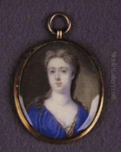 A Lady Wearing Decollete Blue Dress With Gold-figured Border And White Underslip by Bernard Lens III