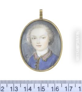 A Young Gentleman, Wearing Blue Coat, With Red Collar And Gold Embroidered Trim, White Stock And Cravat, His Hair Powdered by Peter Paul Lens