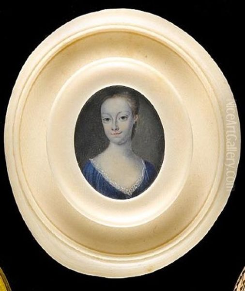 A Lady, Called Madeleine Chemin, Wearing Blue Dress With Lace Underslip, Her Hair Upswept - view 1