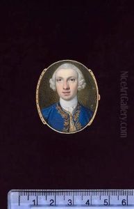 A Gentleman Wearing Royal Blue Coat With Gold Frogging In A Foliate Motif, White Waistcoat, Frilled White Chemise, Stock And Powdered Wig