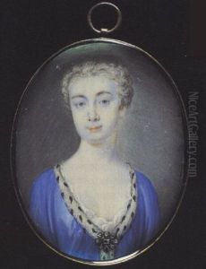 A Noblewoman Wearing Ermine-trimmed Blue Robes Held With A Jewelled Brooch, White Underdress, Her Hair Powdered