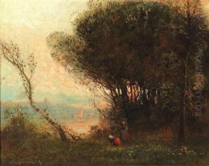 Reisigsammlerin Am Seeufer by Josef Friedrich Lentner