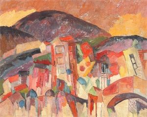 Hugellandschaft, Im Vordergrund Eine Stadt by Aristarkh Vasilievic Lentulov