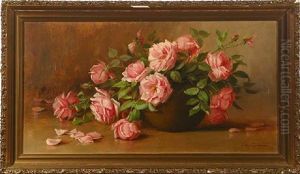 Pink Roses On Table Top by Julia I. Leonard