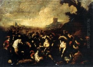 Schlacht Vor Tiefer Landschaft Und Burgen