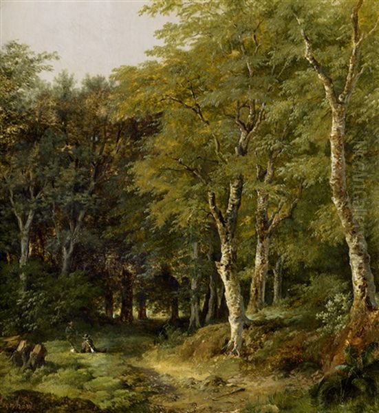 Waldpartie Mit Zwei Jagern - view 1