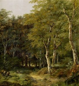 Waldpartie Mit Zwei Jagern by Eduard Emil August Leonhardi