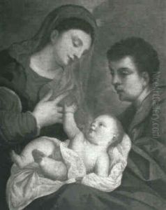Madonna And Child With A Male Saint by Ludovico (Il Padovanino) Leoni