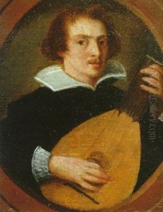 Portrait Of A Musician Playing A Lute In A Painted Oval