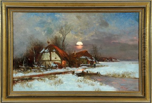 Norddeutsches Dorf In Winterlandschaft Bei Abendstimmung - view 1