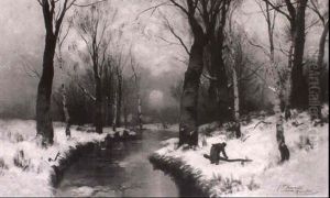 Faggot Gatherers In Winter Wood At Sunset by Carl Leopold