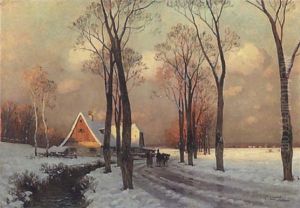 Abendsonne Uber Winterlandschaft Mit Bauernhaus by Curt Leopold