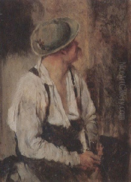 Mannsbild Mit Lederhosen, Offenem Hemd Und Trachtenhut - view 1