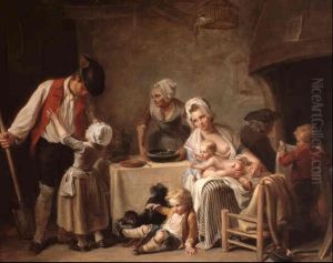 A Cottage Interior With A Father Returning From Work by Charles Lepeintre