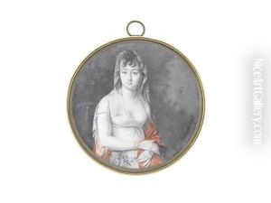 A Lady, Seated And Wearing White Dress, Scarlet Stole And White Lace Veil, A Multi-stranded Gold Bracelet On Her Right Wrist, A Small Posy Of Purple Pansies In Her Left Hand A Lady, Seated And Wearing White Dress, Scarlet Stole And White Lace Veil, A Multi-stranded Gold Bracelet On Her Right Wrist, A Small Posy Of Purple Pansies In Her Left Hand