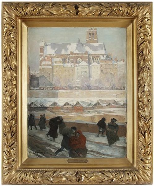 Paris, L'eglise Saint-gervais-saint-protais Et La Seine En Hiver - view 1