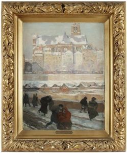 Paris, L'eglise Saint-gervais-saint-protais Et La Seine En Hiver by Auguste Lepere
