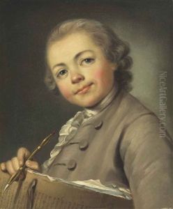 Portrait Of A Young Man, Said To Be Louis Berthier-bizy, Carrying A Drawings Portfolio And Chalk by Nicolas Bernard Lepicie