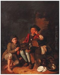 Deux Enfants A La Cage Aux Oiseaux by Nicolas Bernard Lepicie