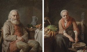 A Bearded Man Seated At A Kitchen Table (+ A Woman Slicing Carrots; Pair) A Bearded Man Seated At A Kitchen Table (+ A Woman Slicing Carrots; Pair)