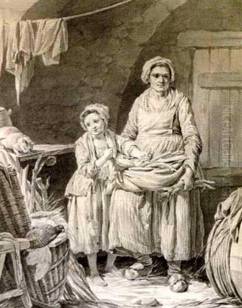 Paysanne Et Sa Fille Dans Un Cellier - view 1